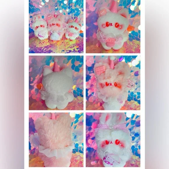 Strawberry Pink Sugar Cone Bunny Cat & Teddy Bear Plush Set